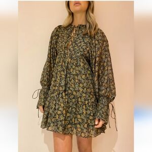 Shona Joy Francine Pin Tucked Print Mini Dress Size Medium